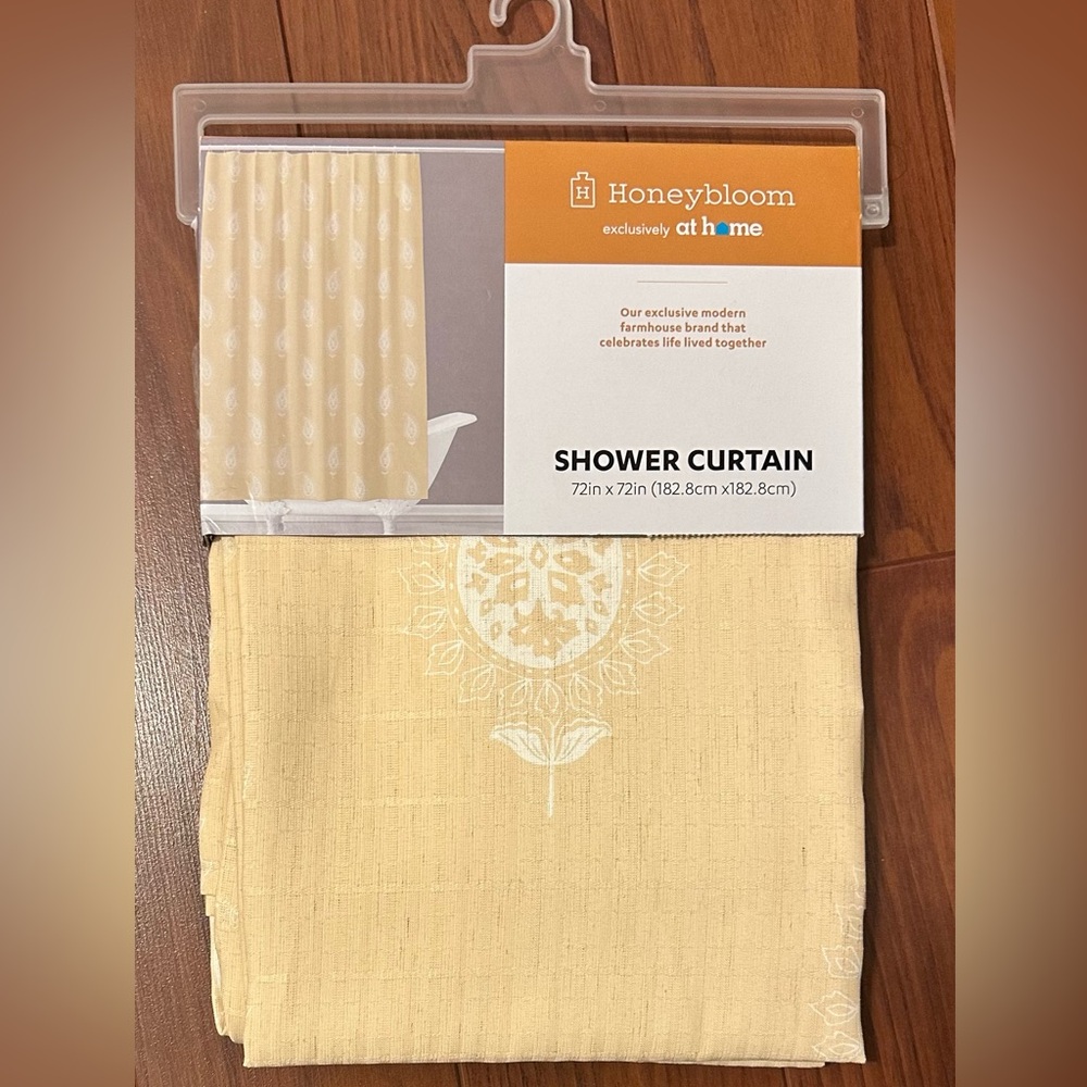 Honeybloom’s Modern farmhouse shower curtain. At Home store. 72“ x 72“ paisley